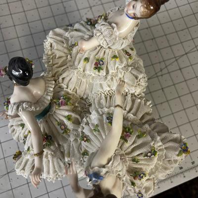 Marked piece of Dresden Dancing Women Lace Edge