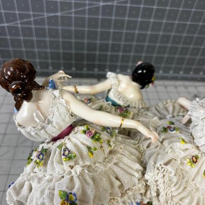 Marked piece of Dresden Dancing Women Lace Edge