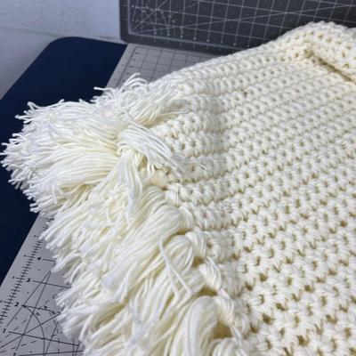 White Crochet Afghan Quilt 