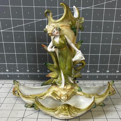 Small Art Nouveau Bud Vase Woman and Shells 