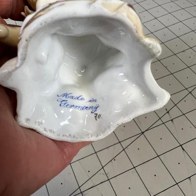 Small German Porcelain Cherub with Flower Basket 