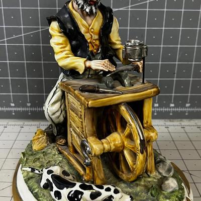 Dresden  Figurine Knife Sharpener at his Bench Plus his dog.
