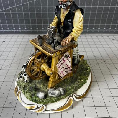 Dresden  Figurine Knife Sharpener at his Bench Plus his dog.