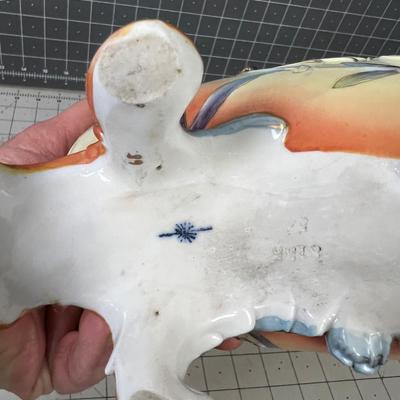 Antique Dresden Vase / Planter  Peach/ Green Color Mother and Boy