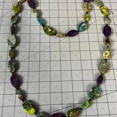 Stone Necklace - Green and Purple 