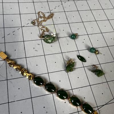 All Jade Stones and Plated Gold: Elephant Earrings, Loose Cabochon 