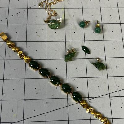 All Jade Stones and Plated Gold: Elephant Earrings, Loose Cabochon 