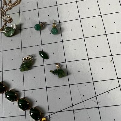 All Jade Stones and Plated Gold: Elephant Earrings, Loose Cabochon 