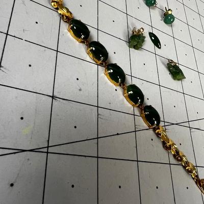 All Jade Stones and Plated Gold: Elephant Earrings, Loose Cabochon 