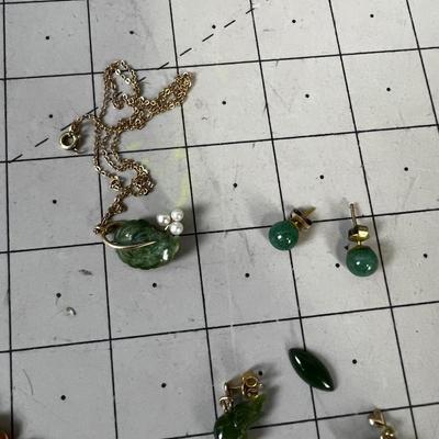 All Jade Stones and Plated Gold: Elephant Earrings, Loose Cabochon 