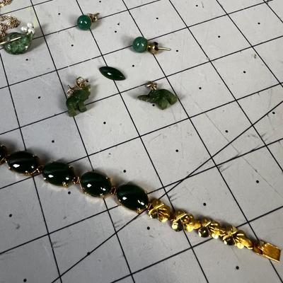 All Jade Stones and Plated Gold: Elephant Earrings, Loose Cabochon 