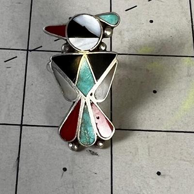Thunderbird Ring: Turquoise, Coral and Onyx