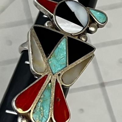 Thunderbird Ring: Turquoise, Coral and Onyx