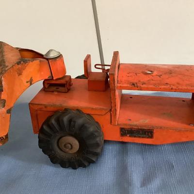 Structo Toys orange metal tractor and bottom dump earth mover