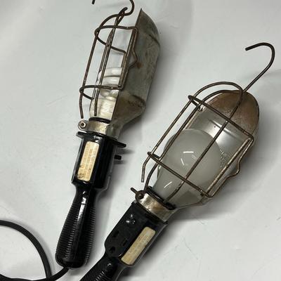 Pair of Vintage Cordomatic Retractable Handy Lite Reel Shop Drop Lights