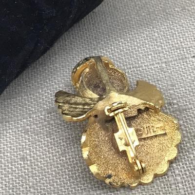 Vintage Gold Tone +  Rhinestone Angel Brooch Pin  Made By Ultra Craft