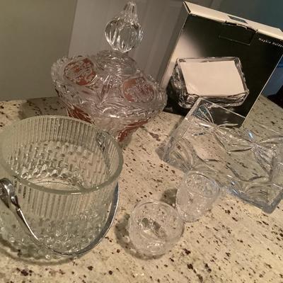 Serve it up right lot- with glass napkin holder, ice bucket, etc