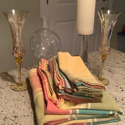 Set the table lot-linens, Slovakian glass ware, candle