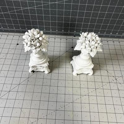 WHITE  (4) Italian Porcelain  Candle Stick / Fruit 6" Tall 