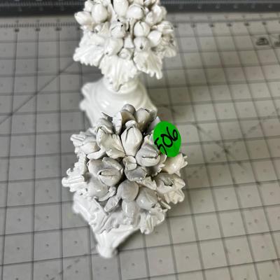 WHITE  (4) Italian Porcelain  Candle Stick / Fruit 6" Tall 