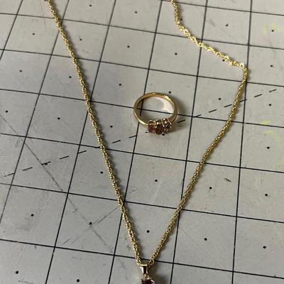 Rose Pink Colored Pendent and Ring