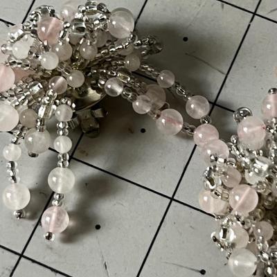 Rose Quarts Clip on Earrings. 