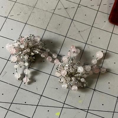 Rose Quarts Clip on Earrings. 