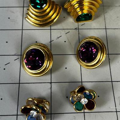 Vintage Large Clip-on Gold Tone and Large Faux Stone