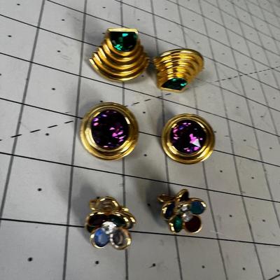 Vintage Large Clip-on Gold Tone and Large Faux Stone