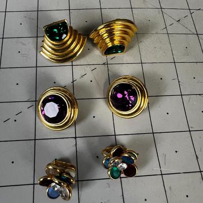 Vintage Large Clip-on Gold Tone and Large Faux Stone