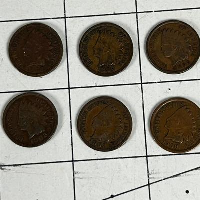 6 Indian Head Pennies 