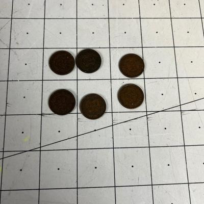 6 Indian Head Pennies 