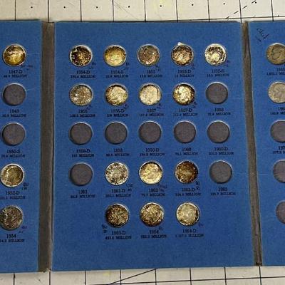 Roosevelt Dime Collection 1946-1972 (2) 90% silver coins in the book 