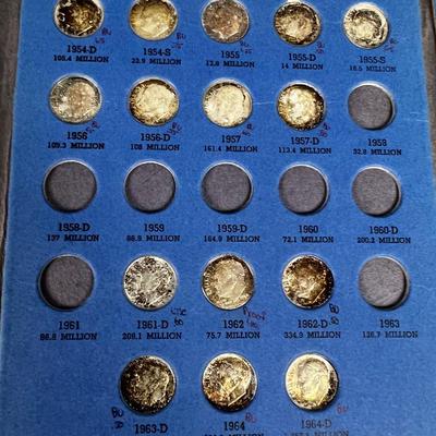 Roosevelt Dime Collection 1946-1972 (2) 90% silver coins in the book 