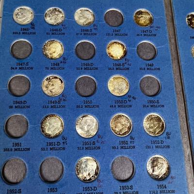 Roosevelt Dime Collection 1946-1972 (2) 90% silver coins in the book 