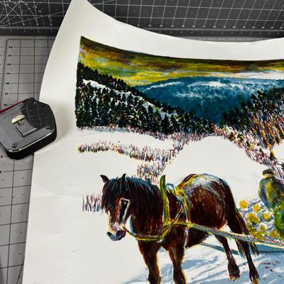 Johan Lundgren Numbered Print 17 / 300 Watercolor Print of Log Gathering in Winter