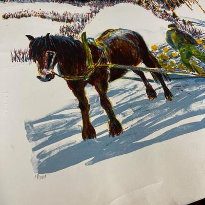 Johan Lundgren Numbered Print 17 / 300 Watercolor Print of Log Gathering in Winter