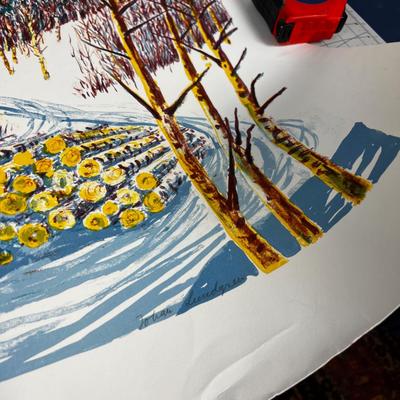 Johan Lundgren Numbered Print 17 / 300 Watercolor Print of Log Gathering in Winter