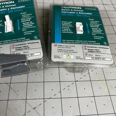 2 White Toggler Light Switches with Dimmer, NEW 