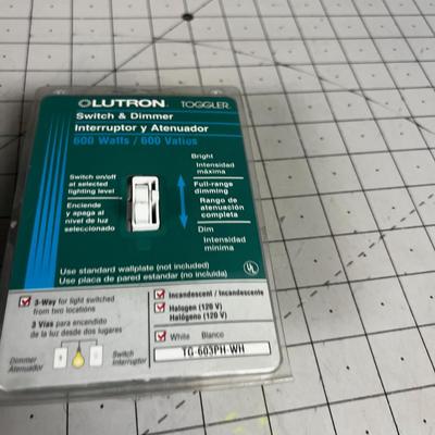 2 White Toggler Light Switches with Dimmer, NEW 