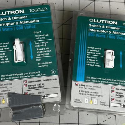 2 White Toggler Light Switches with Dimmer, NEW 