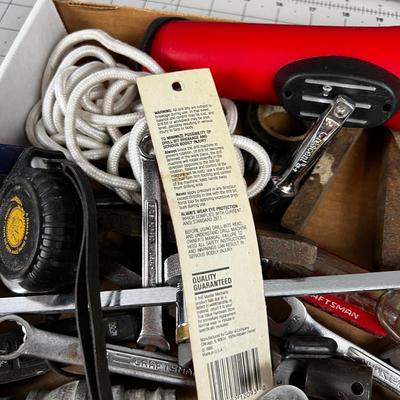 Tray of Hand Tools: Brush, Flashlight, Gloves etc.