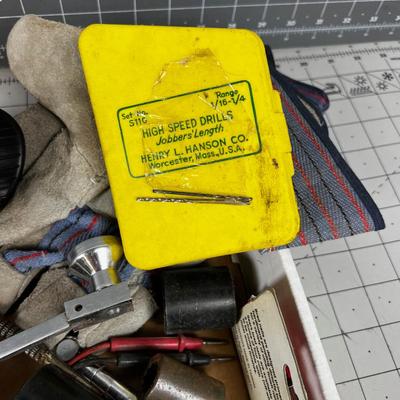 Tray of Hand Tools: Brush, Flashlight, Gloves etc.