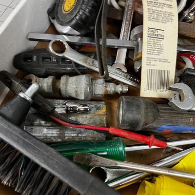 Tray of Hand Tools: Brush, Flashlight, Gloves etc.