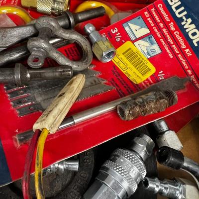 Tray of Tools and Bits: Saw Blade, Punches, Air Chuck