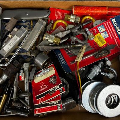 Tray of Tools and Bits: Saw Blade, Punches, Air Chuck