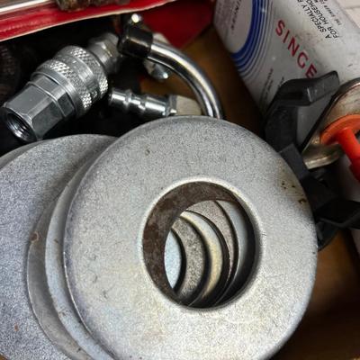 Tray of Tools and Bits: Saw Blade, Punches, Air Chuck