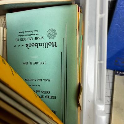 Tub of Coin Books VINTAGE, Coin Holder Books and Coin Auction Flyers from '40's 