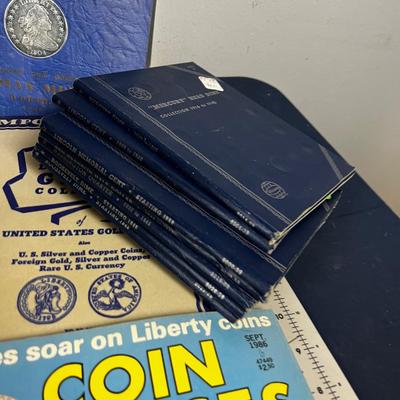 Tub of Coin Books VINTAGE, Coin Holder Books and Coin Auction Flyers from '40's 
