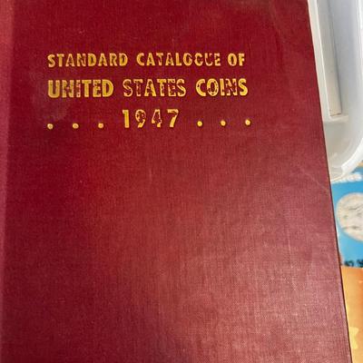 Tub of Coin Books VINTAGE, Coin Holder Books and Coin Auction Flyers from '40's 